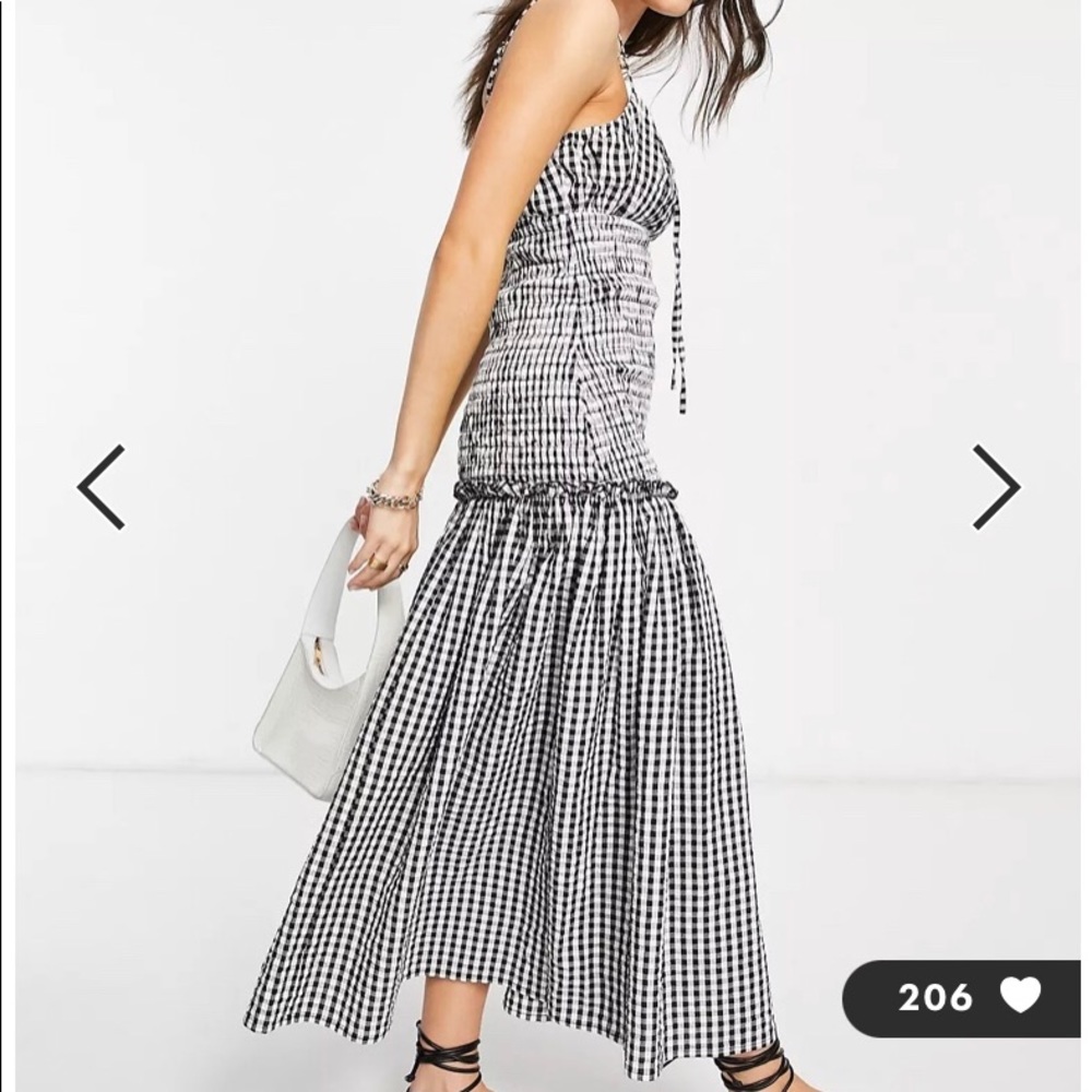 *LIKE NEW* ASOS midi sundress w/ shirred waist in gingham cotton poplin